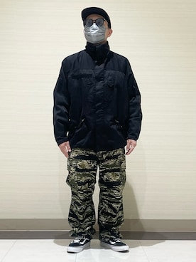 「アイテム（ミリタリージャケット）」を使った、3ckechinさん（メンズ・159cm）の冬コーディネート