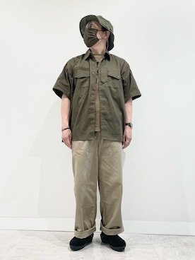 「MILITARY（ミリタリー）のアイテム（シャツ/ブラウス、グリーン系）」を使った、3ckechinさん（メンズ・159cm）の夏コーディネート