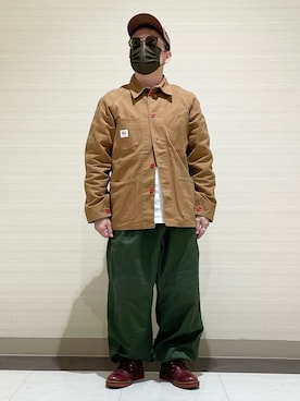 「アイテム（カーゴパンツ、グリーン系）」を使った、3ckechinさん（メンズ・159cm）の冬コーディネート