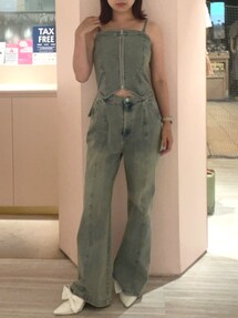CALNAMUR バックリボンデニムオールインワン CALNAMUR オールインワン BACK RIBBON DENIM ALL IN ONE/バック