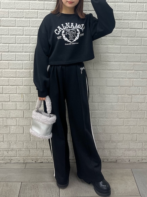 セットアップ スウェット トップス パンツ リボン セットアップ サイドライン リボン ジップアップ トップス
