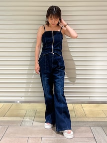 CALNAMUR バックリボンデニムオールインワン CALNAMUR オールインワン BACK RIBBON DENIM ALL IN ONE/バック