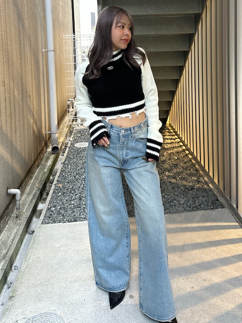 スパイラルガール SPIRALGIRL ロゴプレート付きラグランダメージショートニット （レッド） スパイラルガール SPIRALGIRL ロゴプレート付きラグランダメージ