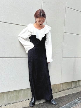 「黒ワンピ」｜yuna.さん（レディース・159cm）の冬コーディネート