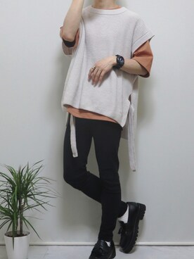 「Adoon plain（アドーンプレーン）のアイテム（ベスト）」を使った、ぴぴさん（メンズ・165cm）の夏コーディネート