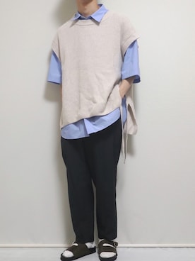 「Adoon plain（アドーンプレーン）のアイテム（ベスト）」を使った、ぴぴさん（メンズ・165cm）の夏コーディネート