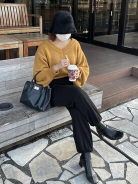 「Adoon plain（アドーンプレーン）のアイテム（パンツ）」を使った、naoさん（レディース・160cm）の冬コーディネート