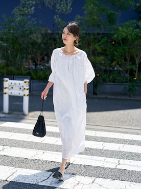 「インドコットン」｜「アイテム（ワンピース/ドレス）」を使った、吉田歩美さん（レディース・174cm）の春コーディネート