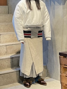 「GARDEN TOKYO（ガーデントウキョウ）のCHEAP MAGIC/チープマジック/CM-003H/CHEAP FAT B BOMBER（ダウンジャケット/コート、ホワイト系）」を使った、平岩悠人　吾亦紅さん（メンズ・176cm）の冬コーディネート