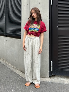 「Ungrid（アングリッド）のカットデザインヒールサンダル（サンダル、その他）」を使った、小島菜緒さん（レディース・155cm）の夏コーディネート