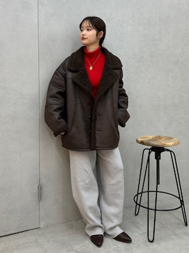 「Ungrid（アングリッド）のカシミヤ混ニットパンツ（その他パンツ）」を使った、小島菜緒さん（レディース・155cm）の秋コーディネート