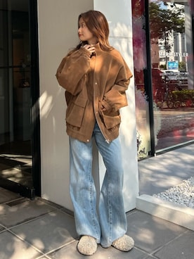 「Ungrid（アングリッド）のアイテム（ブルゾン）」を使った、小島菜緒さん（レディース・155cm）の秋コーディネート