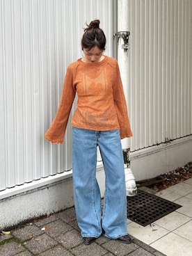「Ungrid（アングリッド）のウエスタンデザインサボ（その他シューズ、ブラウン系）」を使った、小島菜緒さん（レディース・155cm）の夏コーディネート