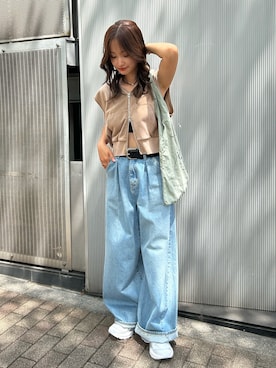 「パーカーコーデ」｜小島菜緒さん（レディース・155cm）の夏コーディネート