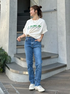 「Ungrid（アングリッド）のデザインチェーンネックレス（ネックレス、その他）」を使った、小島菜緒さん（レディース・155cm）の春コーディネート