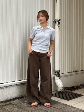「Ungrid（アングリッド）の【Ca】REMME SHEEP LEATHER SAND（その他シューズ、ブラウン系）」を使った、小島菜緒さん（レディース・155cm）の夏コーディネート
