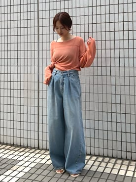 「シアーニット」｜小島菜緒さん（レディース・155cm）の夏コーディネート