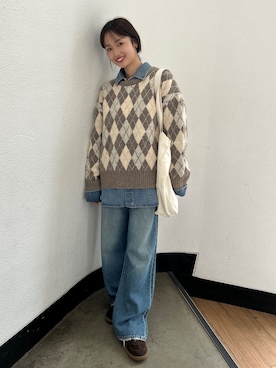 「ストレートデニム」｜小島菜緒さん（レディース・155cm）の秋コーディネート