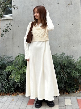 「春ワンピ」｜小島菜緒さん（レディース・155cm）の秋コーディネート