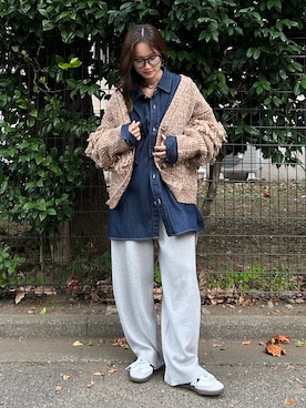 「Ungrid（アングリッド）のカシミヤ混ニットパンツ（その他パンツ）」を使った、小島菜緒さん（レディース・155cm）の秋コーディネート