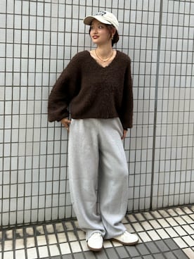 「Ungrid（アングリッド）のカシミヤ混ニットパンツ（その他パンツ）」を使った、小島菜緒さん（レディース・155cm）の秋コーディネート