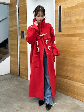 「アイテム（ダッフルコート）」を使った、小島菜緒さん（レディース・155cm）の秋コーディネート