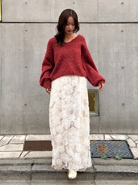 「ラップスカート」｜小島菜緒さん（レディース・155cm）の秋コーディネート