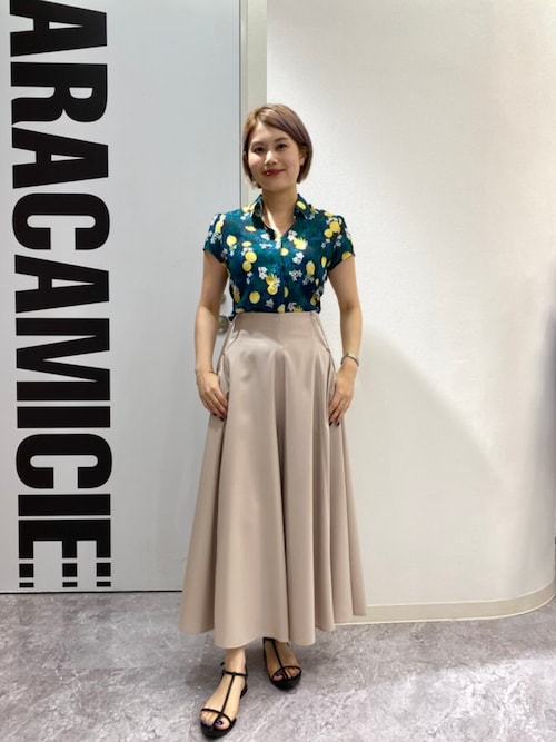 【NARACAMICIE】フルーツ柄シフォン半袖シャツ