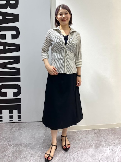 ブラウス シャツ 「NARACAMICIE」ストレッチランダムストライプスタンドカラー七分袖シャツ レディース NARACAMICIE】ストレッチランダムストライプスタンドカラー七分