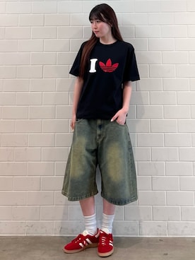 「adidas（アディダス）のハンドボール スペツィアル / HANDBALL SPEZIAL / アディダスオリジナルス adidas Originals（スニーカー、レッド系）」を使った、YTさん（レディース・163cm）の夏コーディネート