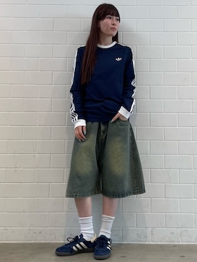 「adidas（アディダス）のハンドボール スペツィアル / Handball Spezial / アディダスオリジナルス adidas Originals（スニーカー、ブルー系）」を使った、YTさん（レディース・163cm）の夏コーディネート