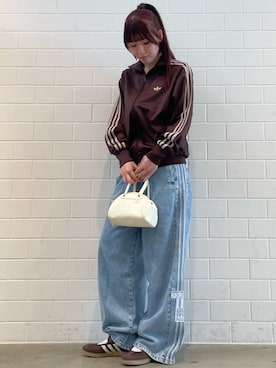 「adidas（アディダス）のTRF ボウリング バッグ / アディダスオリジナルス adidas Originals（ハンドバッグ、ベージュ系）」を使った、YTさん（レディース・163cm）の夏コーディネート
