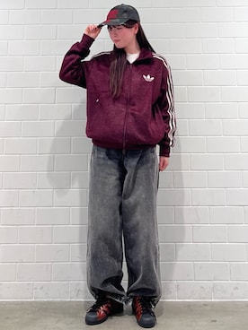 「アイテム（ジャージ、レッド系）」を使った、YTさん（レディース・163cm）の秋コーディネート