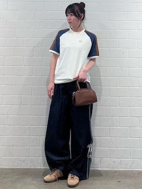 「adidas（アディダス）のウォッシュド カリ Tシャツ / アディダスオリジナルス adidas Originals（Tシャツ/カットソー、ブルー系）」を使った、YTさん（レディース・163cm）の夏コーディネート