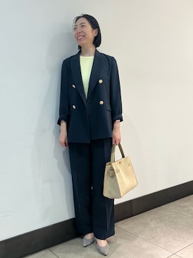 「NOLLEY’S Sophi（ノーリーズソフィ）の《セットアップ対応》ウォッシャブルスラブオックスダブルジャケット（Tailored jacket、ブルー系）」を使った、Ishibashiさん（レディース・158cm）の春コーディネート