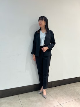 「アイテム（ノーカラージャケット、ブラック系）」を使った、Ishibashiさん（レディース・158cm）の夏コーディネート