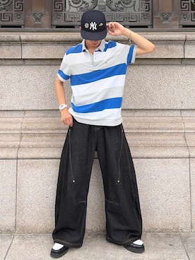 「NEW ERA（ニューエラ）のニューエラキャップ LP59FIFTY MLB ONSPOTZ別注（キャップ、ブラック系）」を使った、taiyoさん（メンズ・164cm）の夏コーディネート