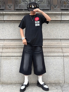 「古着のアイテム（Tシャツ/カットソー、ブラック系）」を使った、taiyoさん（メンズ・164cm）の夏コーディネート