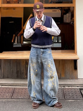 「YOLO（ヨーロ）のアイテム（デニムパンツ、ブルー系）」を使った、taiyoさん（メンズ・164cm）の春コーディネート