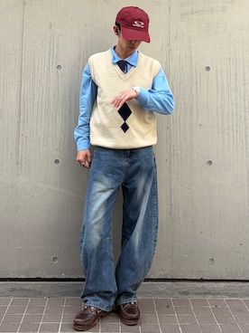 「YOLO（ヨーロ）のアイテム（デニムパンツ、ブルー系）」を使った、taiyoさん（メンズ・164cm）の春コーディネート