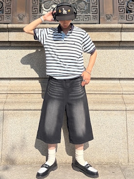 「NAUTICA（ノーティカ）のアイテム（ポロシャツ、ホワイト系）」を使った、taiyoさん（メンズ・164cm）の夏コーディネート
