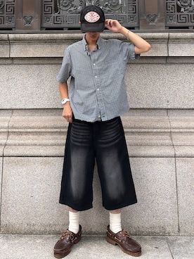 「Millo Archive（ミロ アーカイブ）のデポパッチトラッカーハット[ブラック]（キャップ、その他）」を使った、taiyoさん（メンズ・164cm）の夏コーディネート