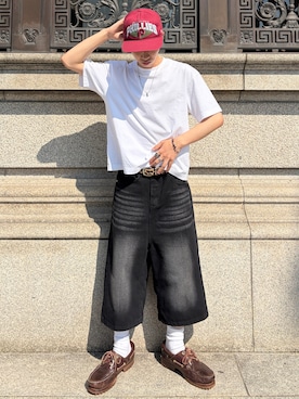 「NEW ERA（ニューエラ）のアイテム（キャップ、レッド系）」を使った、taiyoさん（メンズ・164cm）の春コーディネート