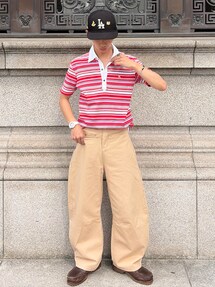 BURBERRYのポロシャツ（ピンク系）を使った人気ファッション