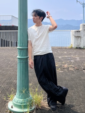 「アイテム（スラックス）」を使った、taiyoさん（メンズ・166cm）の夏コーディネート
