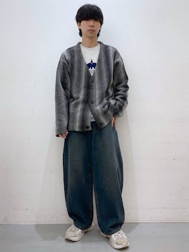 「LAKOLE（ラコレ）のグラデストライプカーディガン/146463（カーディガン/ボレロ）」を使った、ひろさん（メンズ・170cm）の秋コーディネート