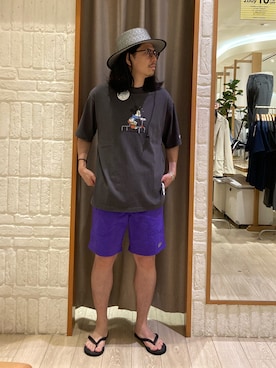「アイテム（パープル系）」を使った、miyazakitakuroさん（メンズ・171cm）の夏コーディネート