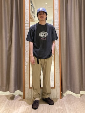 「GLOSTER（グロスター）のアイテム（帽子）」を使った、miyazakitakuroさん（メンズ・171cm）の夏コーディネート