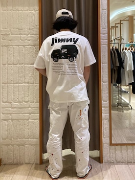 「GLOSTER（グロスター）の【別注/実績アイテム】Suzuki Jimny プリントTシャツ（Tシャツ/カットソー、ホワイト系）」を使った、miyazakiさん（メンズ・171cm）の夏コーディネート