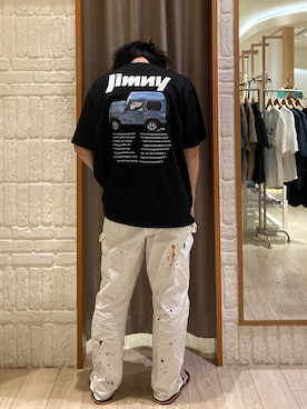 「GLOSTER（グロスター）の【別注/実績アイテム】Suzuki Jimny プリントTシャツ（Tシャツ/カットソー、ブラック系）」を使った、miyazakiさん（メンズ・171cm）の夏コーディネート